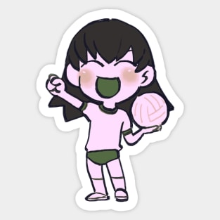 I draw chibi pastel pink tomo with volleyball / azumanga daioh Sticker